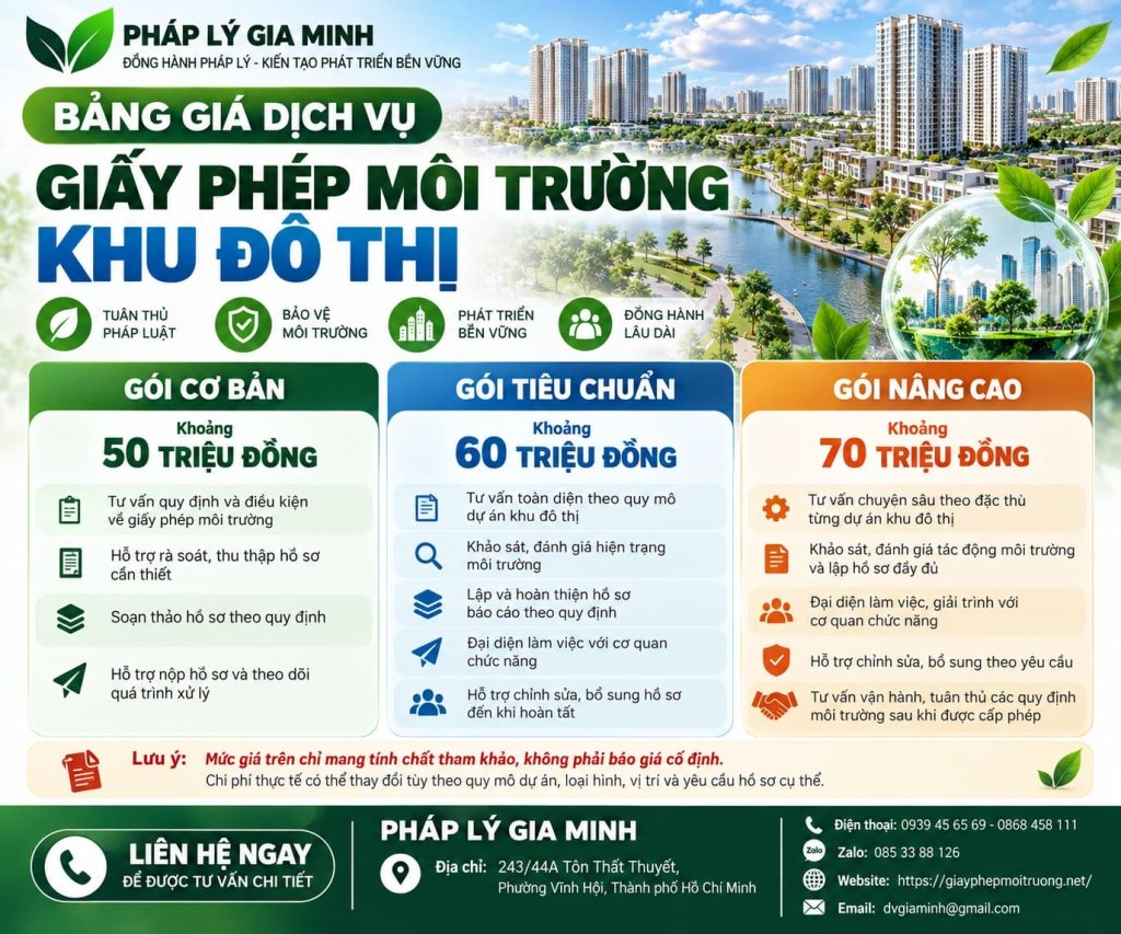 Bảng giá dịch vụ Giấy phép môi trường khu đô thị